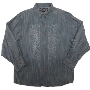 Prana Embroidered Striped Long Sleeve Button Shirt